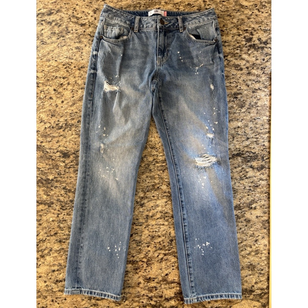 CAbi Women's 100% bf Jeans Distressed Light Wash Blue 5-Pocket Size 4 Style 5884